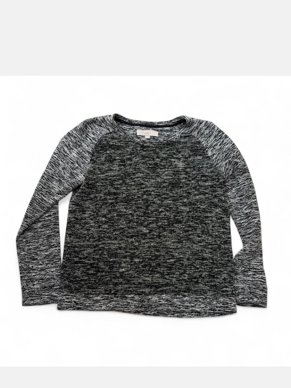 LOFT Black and grey Marled Knit Crewneck Sweater